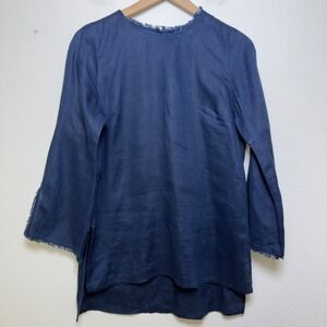 J. Jill Women 100% Linen Tunic XS Blue Bell Sleeve Lagenlook Coastal